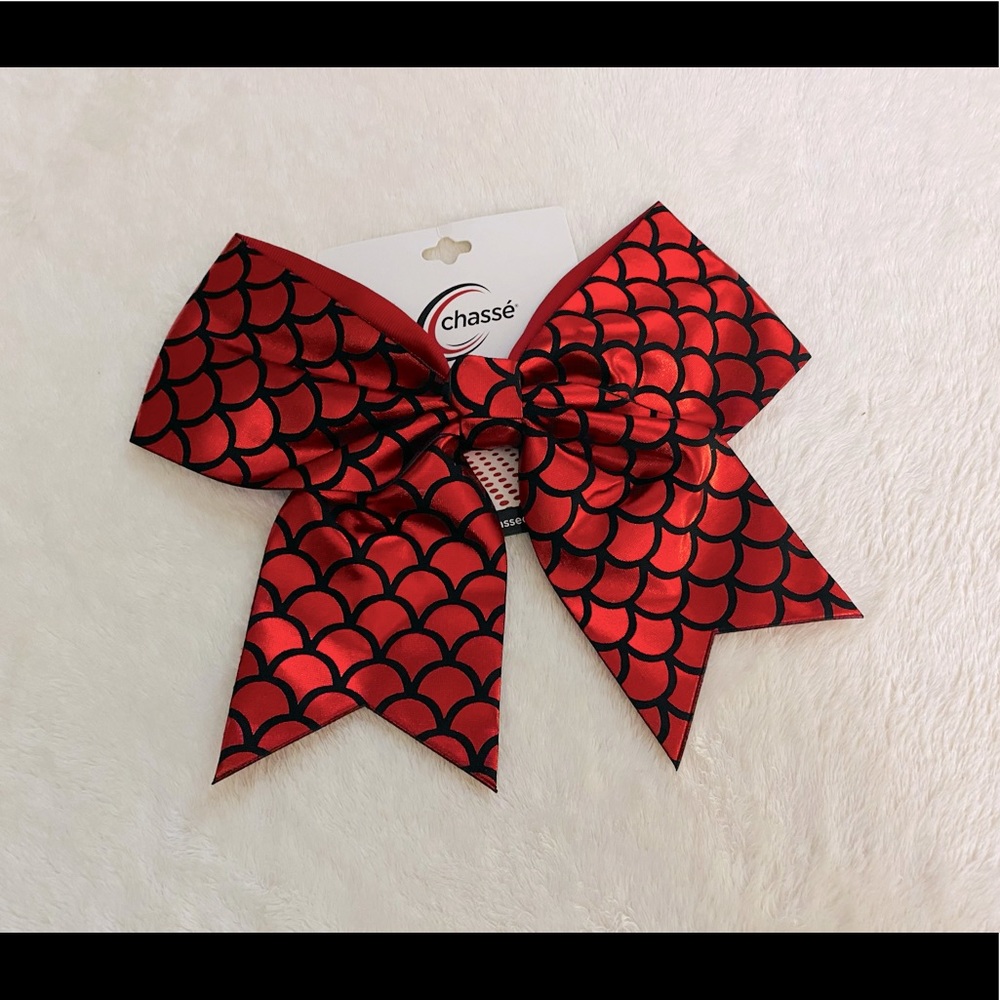 Chasse Cheer Red & Black mermaid cheerleading Bow NEW Cheerleader Bow Cheer Bow
